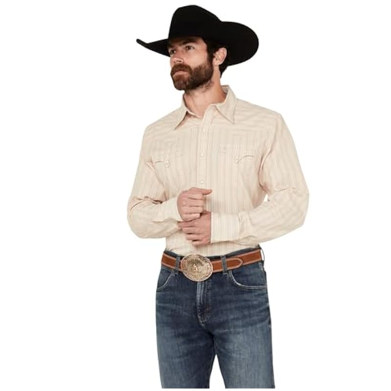 Stetson Stetson Western Shirt Mens L/S Stripe XL Cream 11-001-0476-4012 WH ‎mens Shirts