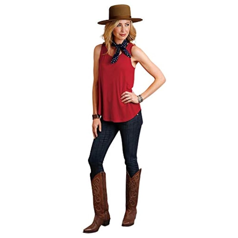 ‎womens Tops, Tees & Blouses Stetson Stetson Womens Red Rayon Blend Loose Fit S/L Tank Top S