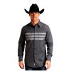 Stetson Stetson Western Shirt Mens Stripe L/S 3XL Black 11-001-0496-0184 BL ‎mens Shirts