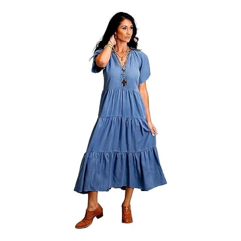 Stetson Western Dress Womens S/S Tiered Denim Blue 11-057-0565-0533 BU Blue ‎womens Dresses Stetson