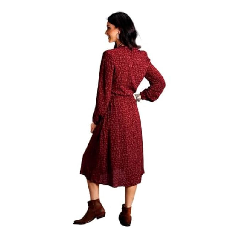 ‎womens Dresses Stetson Stetson Western Dress Womens L/S Ditzy L Wine 11-057-0590-7047 WI