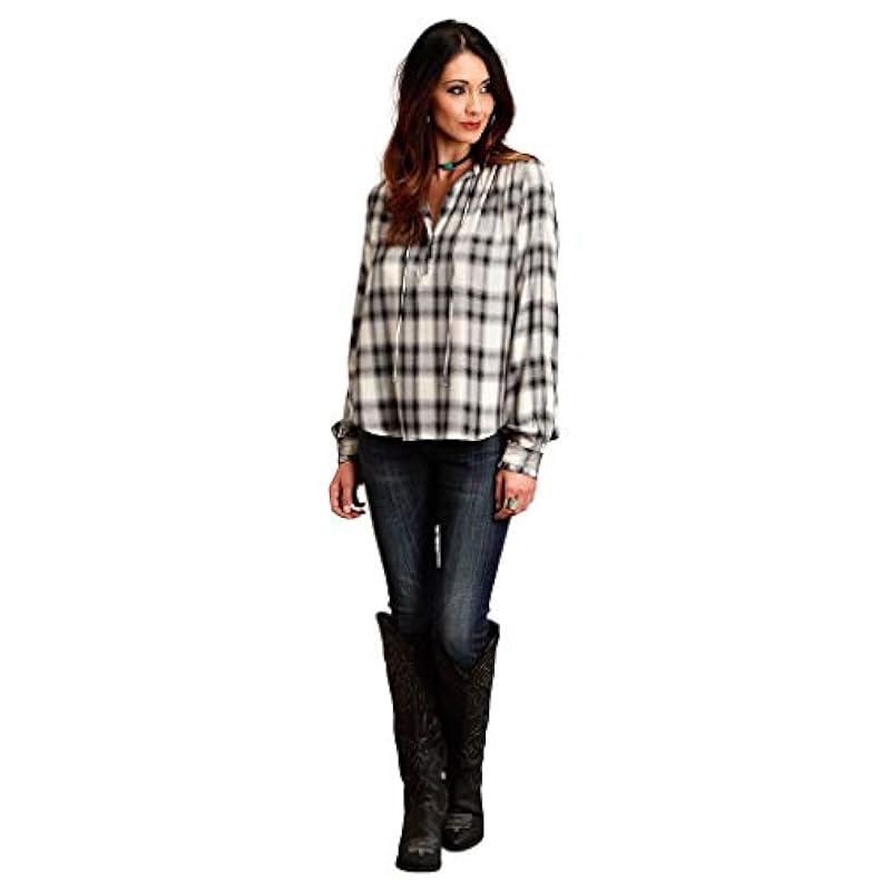 Stetson 0586"Ash Plaid Herringbone Twill White SM Stetson ‎womens Tops, Tees & Blouses