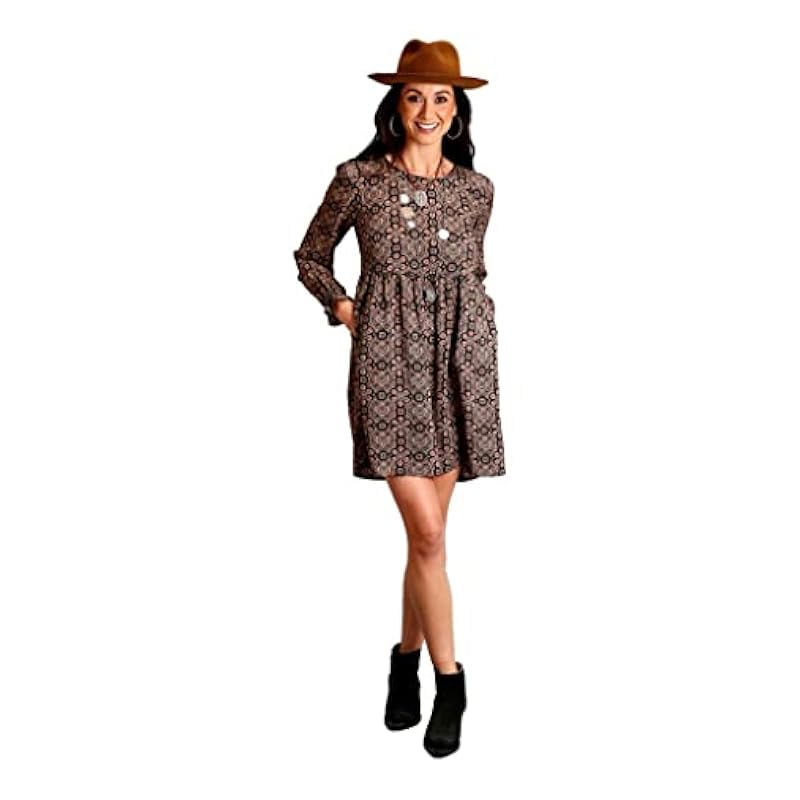 ‎womens Dresses Stetson Stetson Women's Praire Paisley Print Long Sleeve Dress - 11-057-0590-6030 BR X- US Brown
