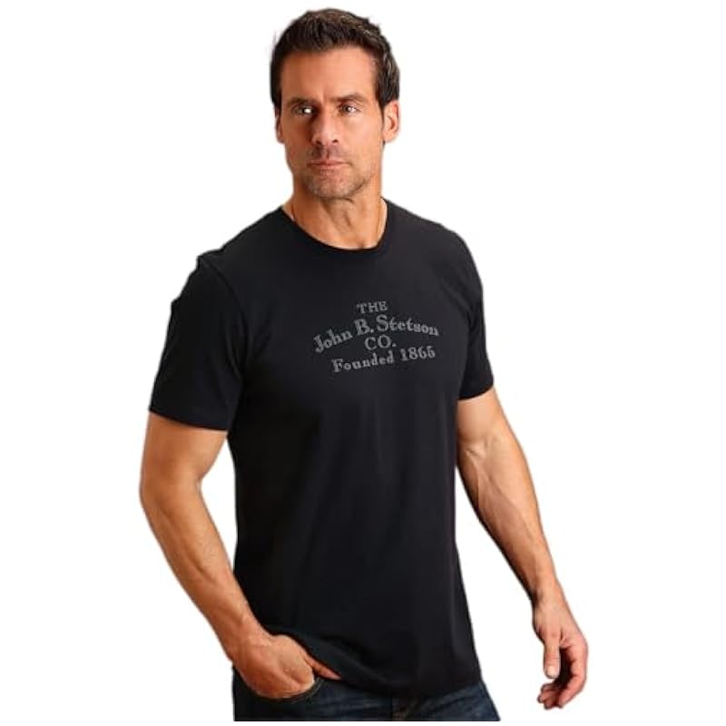‎mens Shirts Stetson Stetson Mens Black 100% Cotton Founded Logo S/S T-Shirt M