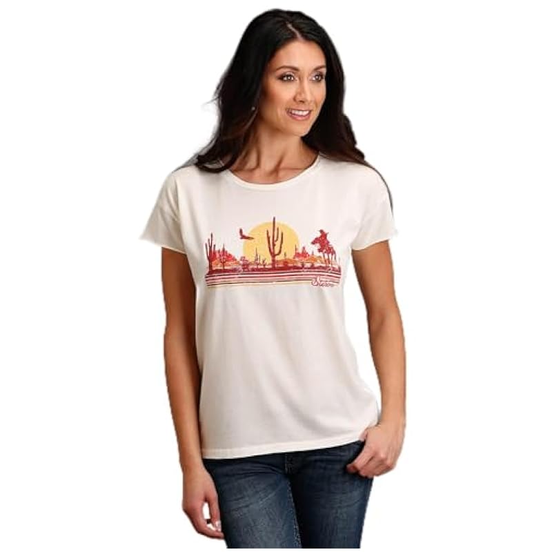 ‎womens Tops, Tees & Blouses Stetson Stetson Womens White 100% Cotton Distressed Cowgirl S/S T-Shirt XS