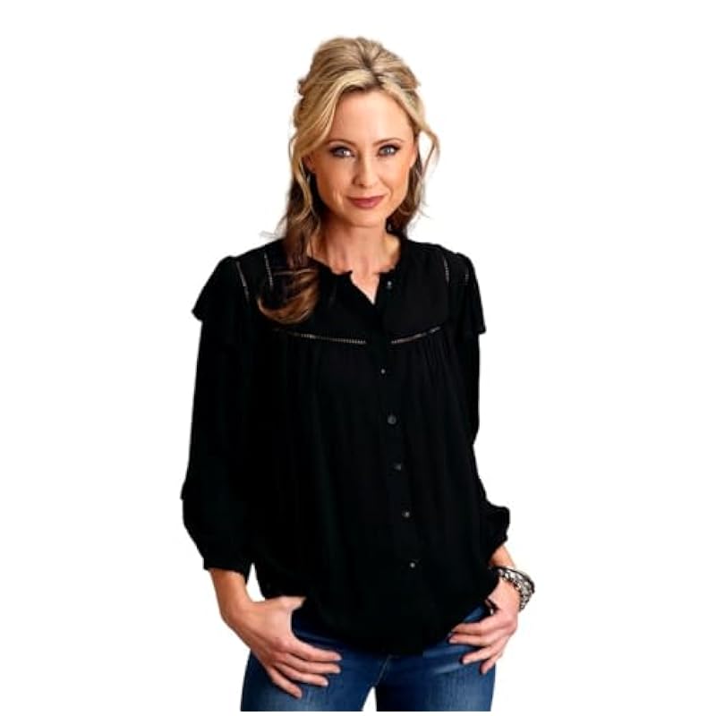 Stetson Western Shirt Womens L/S Ruffle XS Black 11-050-0592-7053 BL Stetson ‎womens Tops, Tees & Blouses