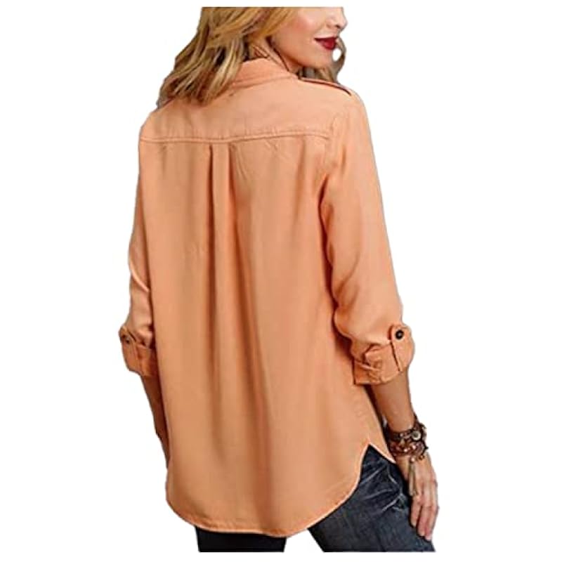 Stetson Women's Lyocell Button-Front Shirt Jacket Orange Large Stetson ‎womens Tops, Tees & Blouses