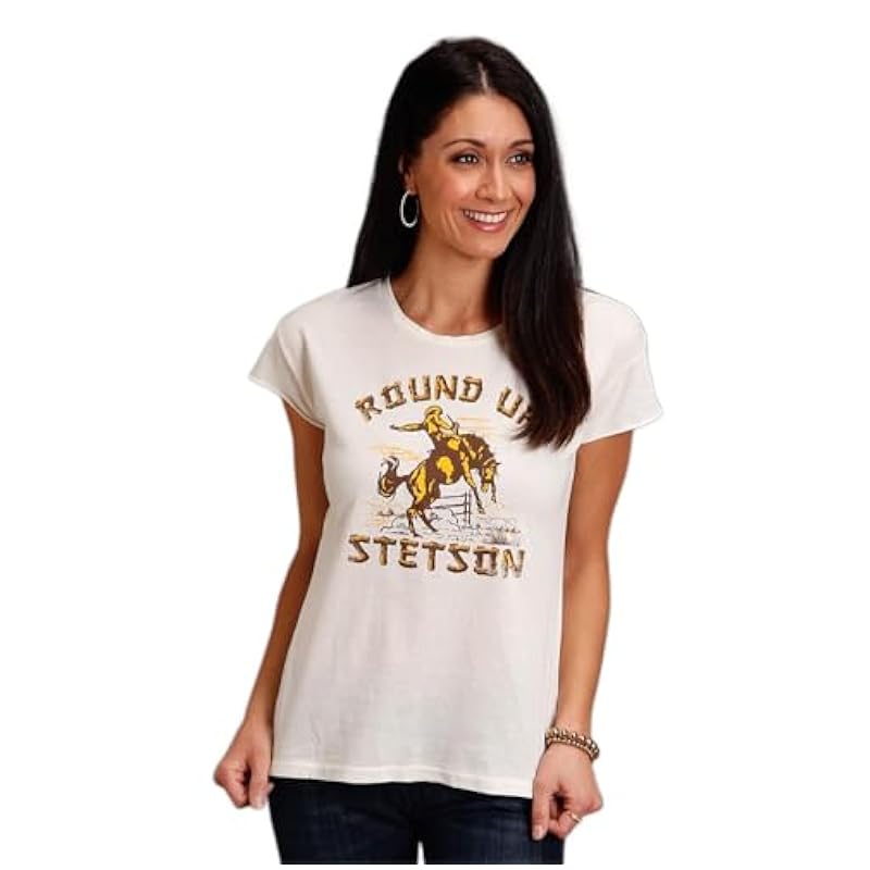 Stetson Womens Cream/White 100% Cotton Round Up S/S T-Shirt S Stetson ‎womens Tops, Tees & Blouses