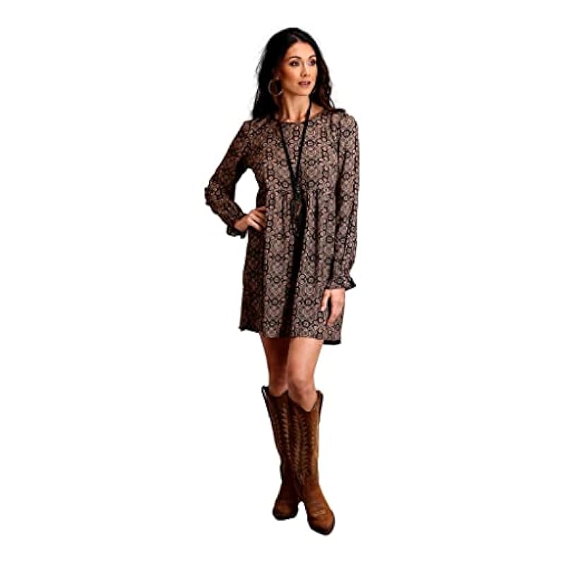 ‎womens Dresses Stetson Stetson Women's Praire Paisley Print Long Sleeve Dress - 11-057-0590-6030 BR X- US Brown