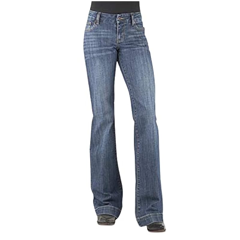 Stetson Jeans ‎womens Stetson Women's 214 Medium Wash Pieced Pocket Trouser Leg Jean Blue 2 34