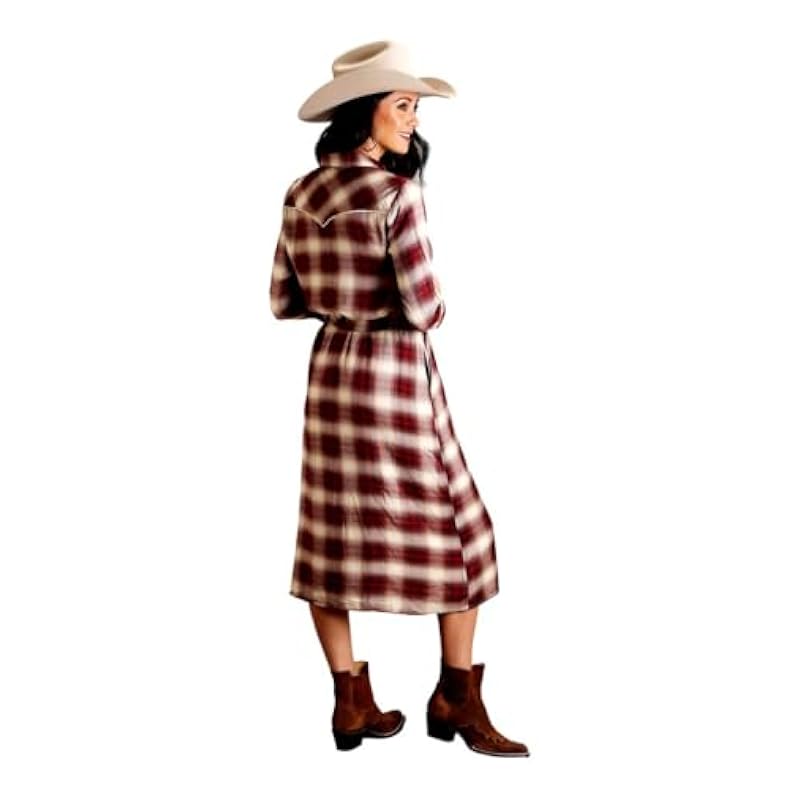 Stetson Stetson Western Dress Womens L/S Snap Plaid M Red 11-057-0597-7049 RE ‎womens Dresses