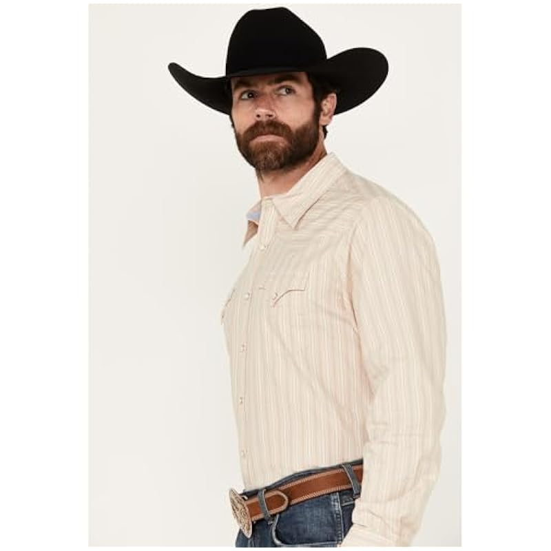 ‎mens Shirts Stetson Stetson Western Shirt Mens L/S Stripe M Cream 11-001-0476-4012 WH
