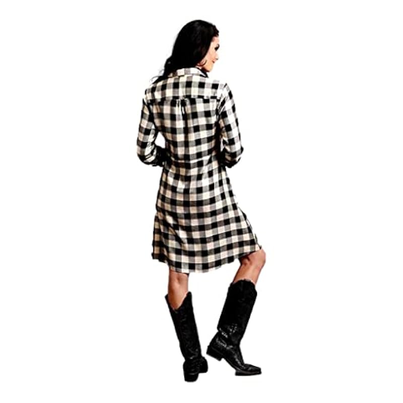 Stetson Dresses ‎womens Stetson Women's Buffalo Plaid Collared Shirt Dress White Small