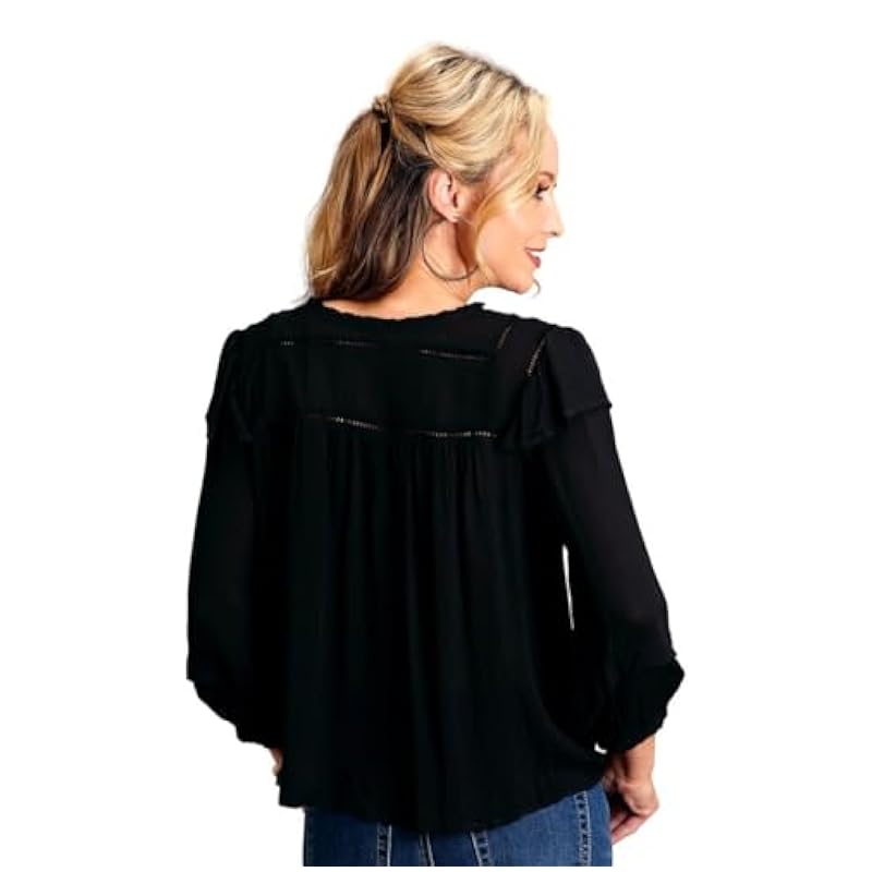 Stetson Western Shirt Womens L/S Ruffle XL Black 11-050-0592-7053 BL ‎womens Tops, Tees & Blouses Stetson