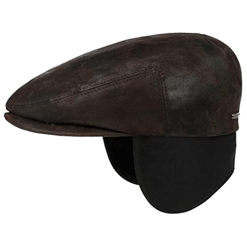 ‎mens Hats & Caps Stetson Stetson Kent Pigskin Flat Cap with Ear Flaps Men - Made in The EU Dark Brown