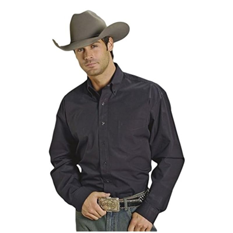 ‎mens Shirts Stetson Stetson Men's Solid Button Oxford Long Sleeve Western Shirt Black Large