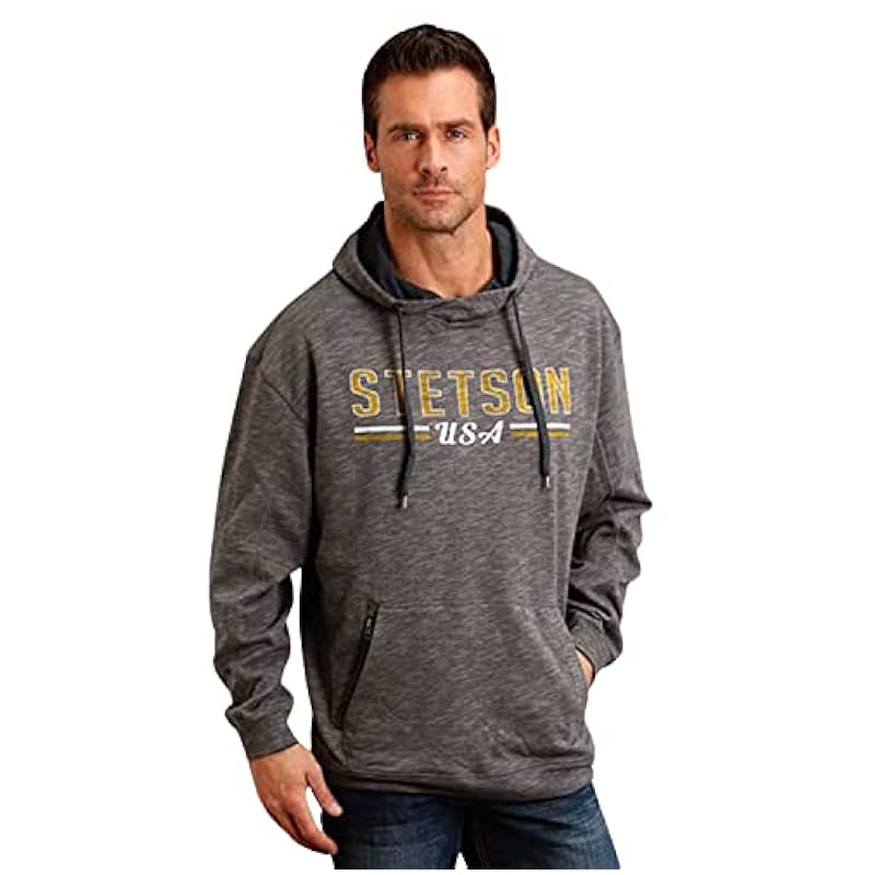 Stetson Fashion Hoodies & Sweatshirts ‎mens Stetson Men's USA Slub French Terry Hooded Sweatshirt Grey Medium US