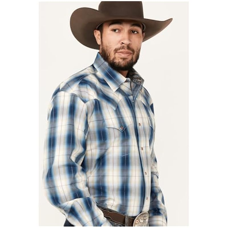 ‎mens Shirts Stetson Stetson Karman Roper Blue River Ombre Men's Long Sleeve Shirt 11-001-0478-6009 BU Blue