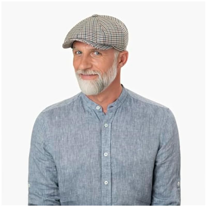 Stetson Stetson Hatteras Houndstooth Wool Flat Cap Men - Made in Germany Beige ‎mens Hats & Caps