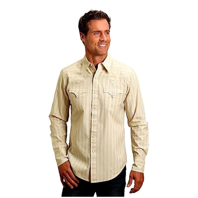 ‎mens Shirts Stetson Stetson Western Shirt Mens L/S Stripe 2XL Cream 11-001-0476-4012 WH