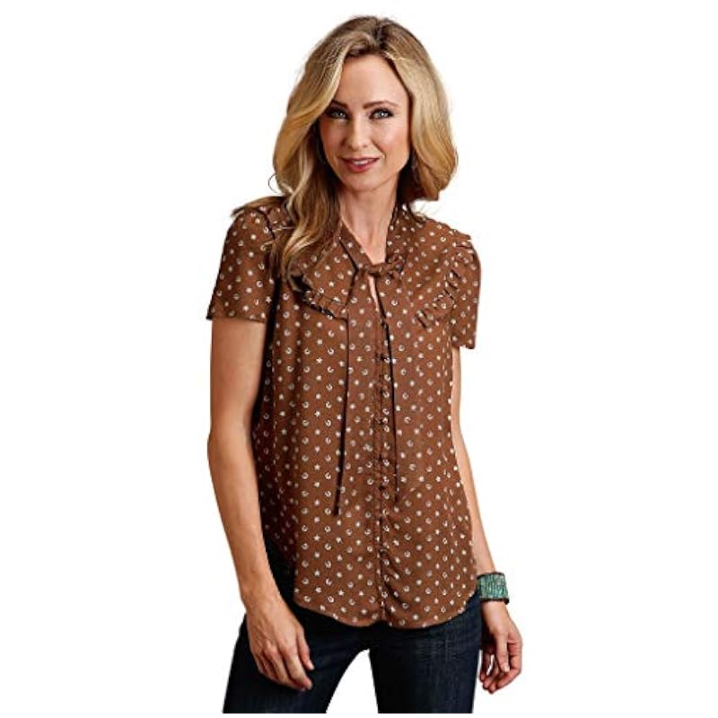 Stetson Tops, Tees & Blouses ‎womens Stetson Womens Brown Rayon/Nylon Lucky Star S/S Blouse M