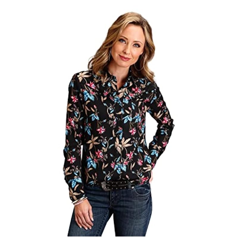 Stetson Womens Black Rayon/Nylon Feather Floral L/S Blouse XL Stetson ‎womens Tops, Tees & Blouses