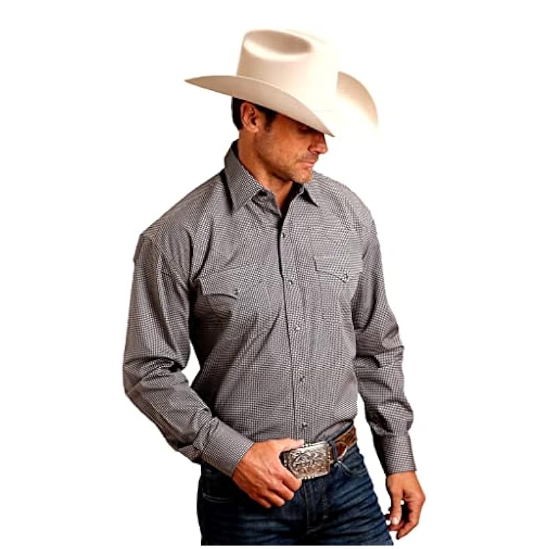 ‎mens Shirts Stetson Stetson Western Shirt Mens L/S Foulard Snap L Gray 11-001-0425-1051 GY