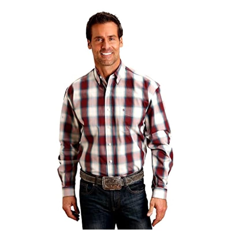 Stetson Western Shirt Mens L/S Plaid Button S Wine 11-001-0579-6042 WI Stetson ‎mens Shirts