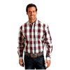 Stetson Western Shirt Mens L/S Plaid XL Wine 11-001-0579-6042 WI ‎mens Shirts Stetson