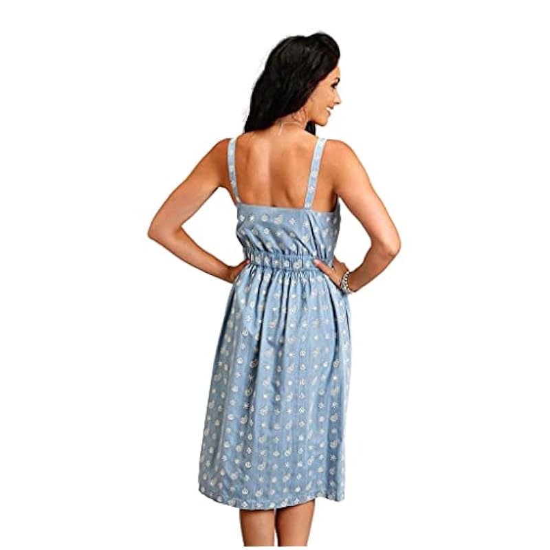 ‎womens Dresses Stetson Stetson Women's Embroidered Button Front Dress Blue Small