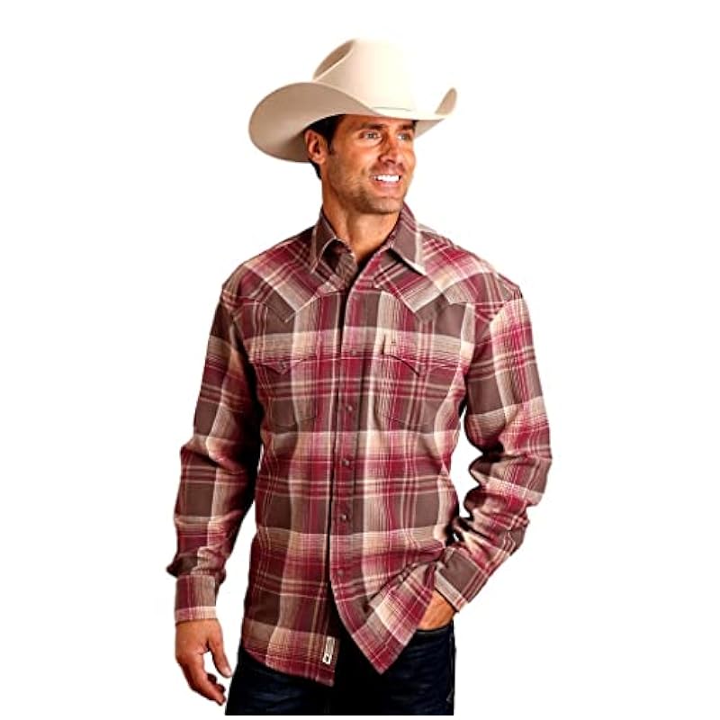 Stetson Stetson Western Shirt Mens L/S Collar Snap M Wine 11-001-0478-6086 WI ‎mens Shirts