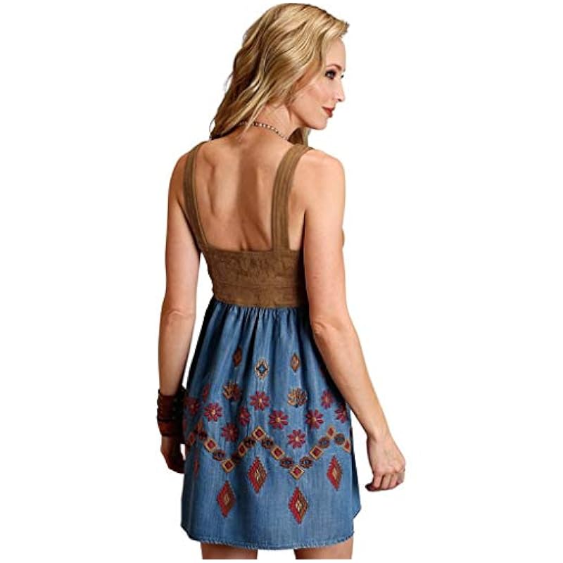 Stetson Dresses ‎womens Stetson Womens Denim Blue Denim Faux Suede S/L Dress L