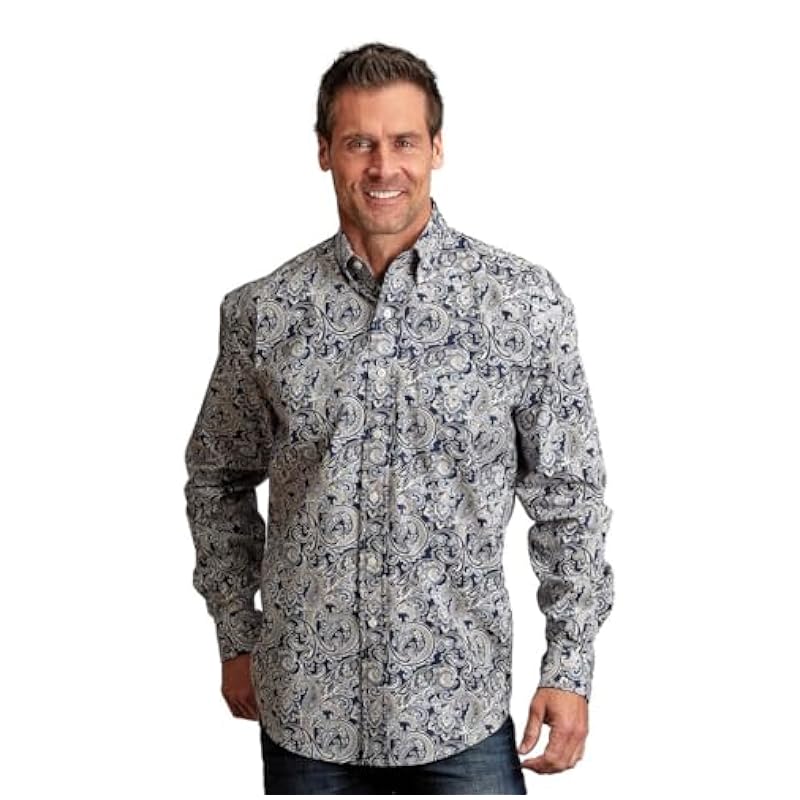 Stetson Western Shirt Mens L/S Paisley M Blue 11-001-0526-2051 BU ‎mens Shirts Stetson