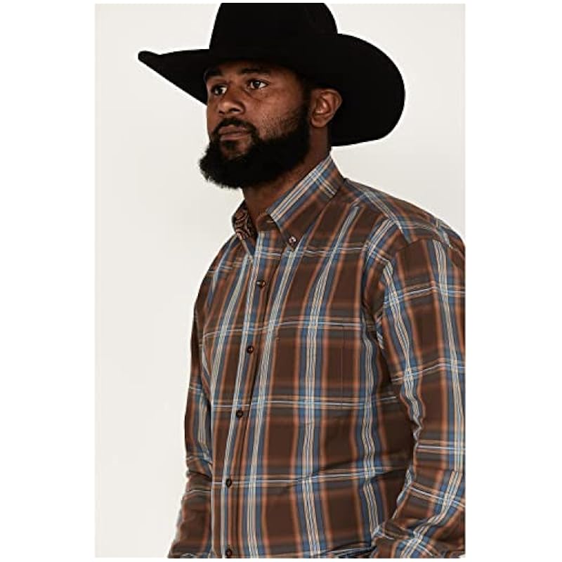 Stetson Shirts ‎mens Stetson Men's Large Plaid Print Long Sleeve Button Down Shirt Brown Large