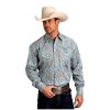 Stetson Mens Green 100% Cotton Denim Paisley L/S Shirt L ‎mens Shirts Stetson
