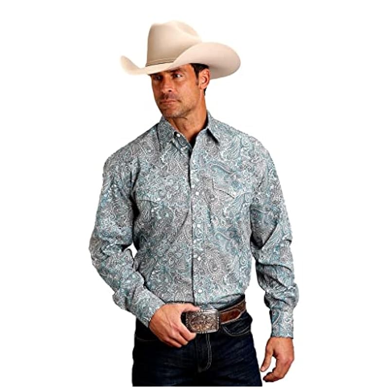 Stetson Mens Green 100% Cotton Denim Paisley L/S Shirt L ‎mens Shirts Stetson