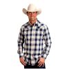 Stetson Stetson Western Shirt Men L/S Dobby Plaid 2XL Blue 11-001-0478-6032 BU ‎mens Shirts