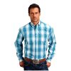Stetson Stetson Western Shirt Mens L/S Mitered Edge Cuff 11-001-0579-3021 BU Blue Shirts