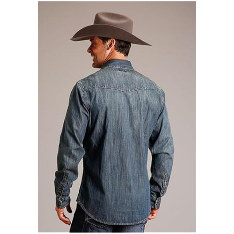 Shirts Stetson Stetson Dark Dirty Denim Snap - Mens Shirt Brown