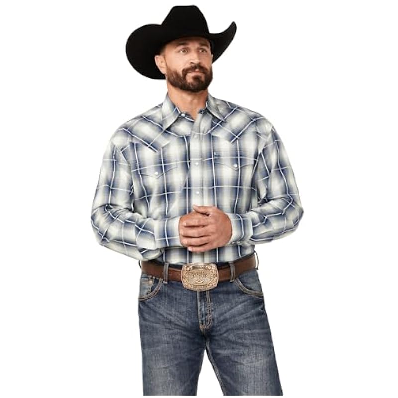 ‎mens Shirts Stetson Stetson Western Shirt Mens L/S Plaid 3XL Blue 11-001-0579-0192 BU