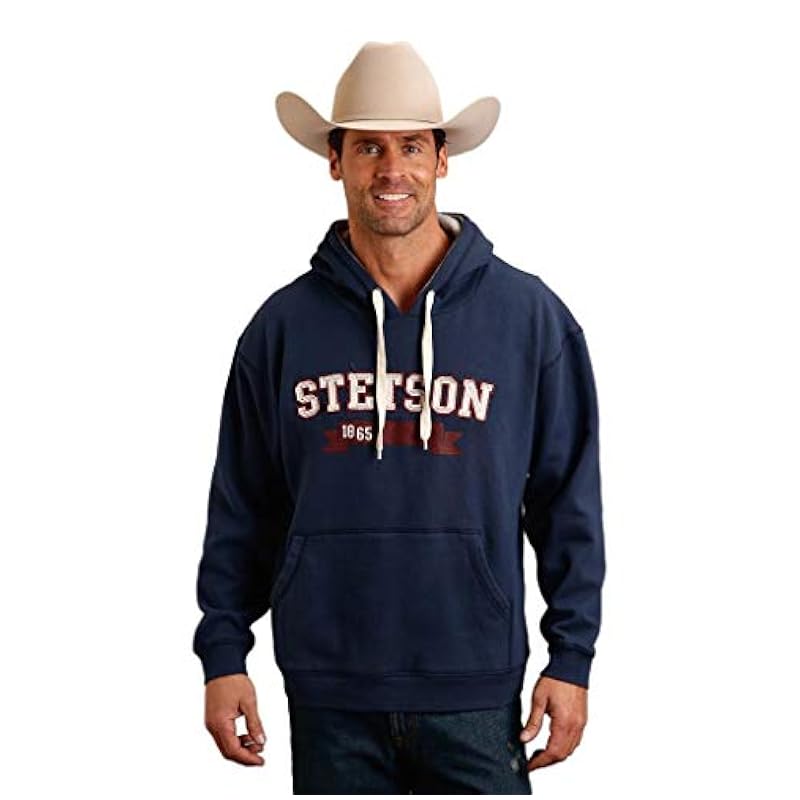 Stetson Fashion Hoodies & Sweatshirts ‎mens Stetson Mens Navy Blue Cotton Blend 1865 Ribbon Hoodie L