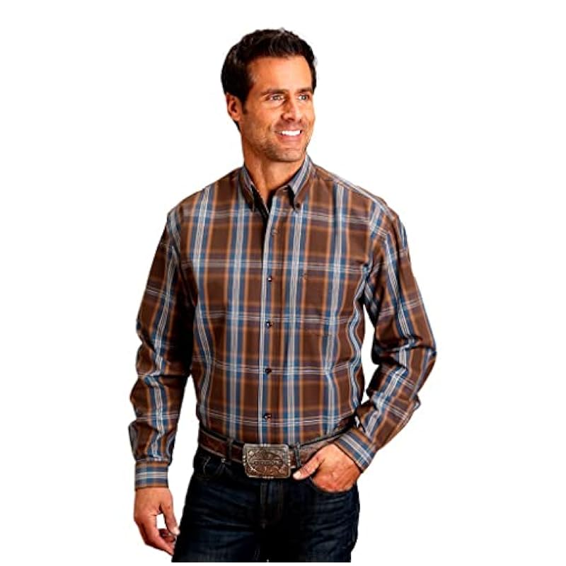 ‎mens Shirts Stetson Stetson Western Shirt Mens L/S Plaid XL Brown 11-001-0579-6044 BR
