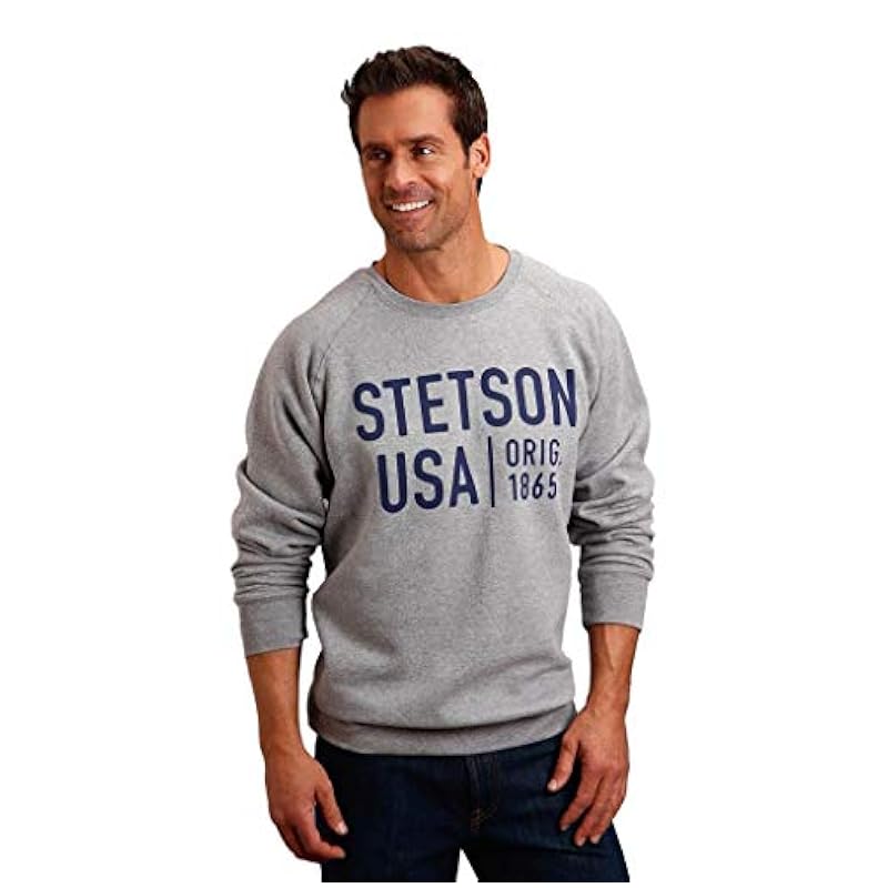 ‎men Active Stetson Stetson Western Sweatshirt Mens Crew Neck L Gray 11-097-0562-0881 GY