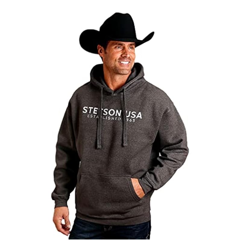 Stetson Fashion Hoodies & Sweatshirts ‎mens Stetson Mens Charcoal Cotton Blend Distressed USA Hoodie 2XL