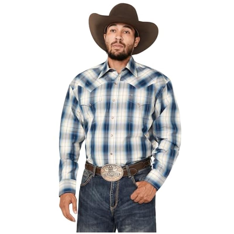 ‎mens Shirts Stetson Stetson Karman Roper Blue River Ombre Men's Long Sleeve Shirt 11-001-0478-6009 BU Blue