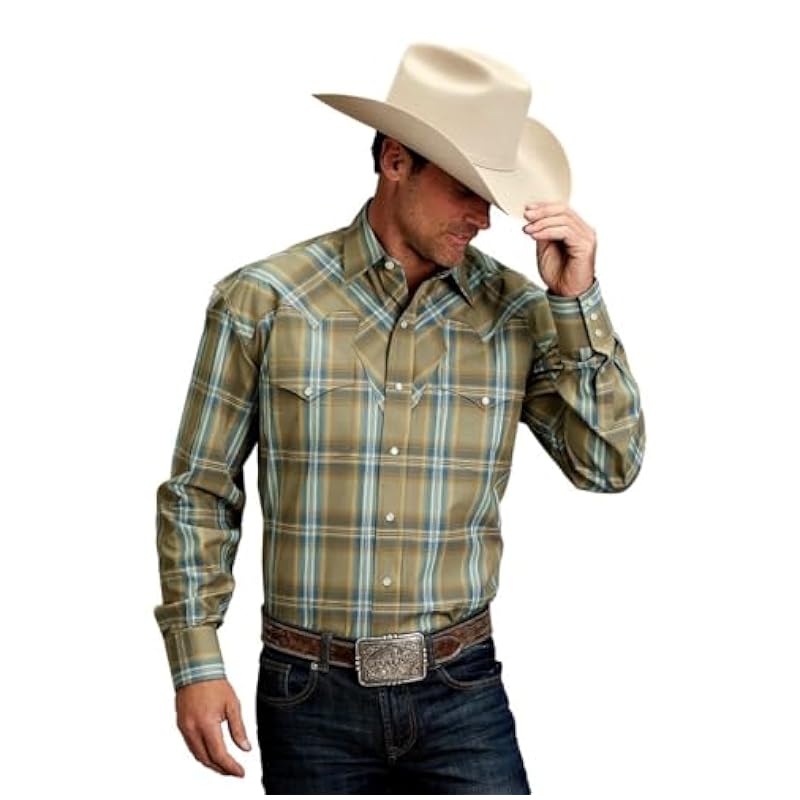 ‎mens Shirts Stetson Stetson Western Shirt Mens L/S Snap Plaid M Brown 11-001-0478-2041 BR