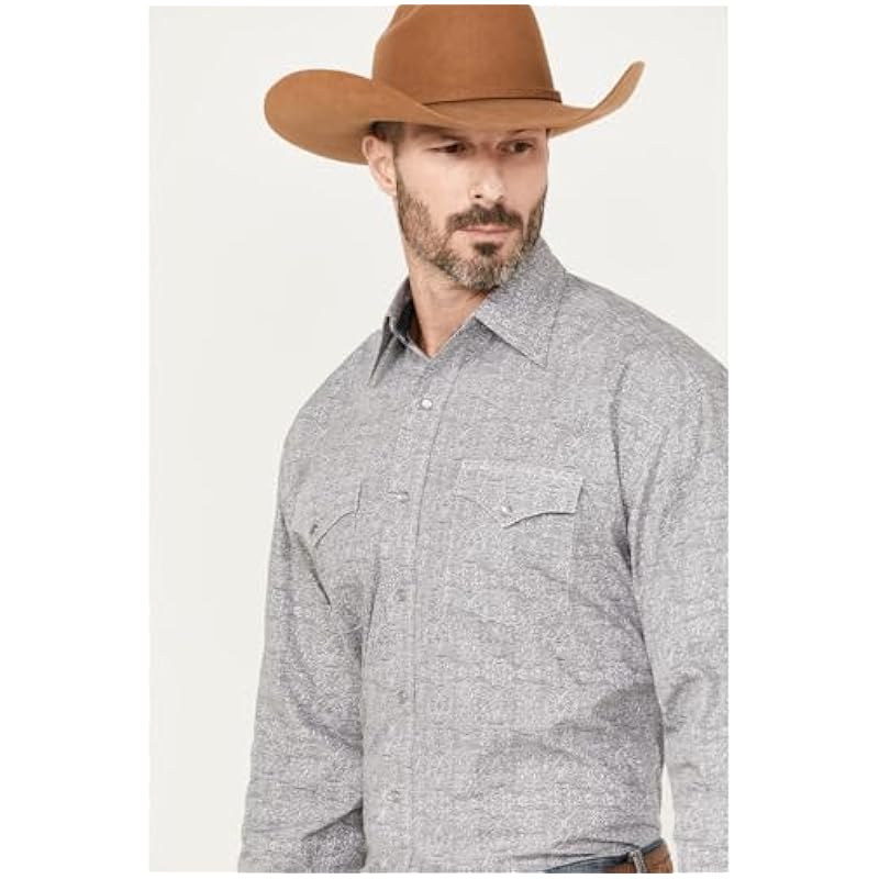 Stetson Shirts ‎mens Stetson Men's Medallion Print Long Sleeve Pearl Snap Western Shirt Grey Medium