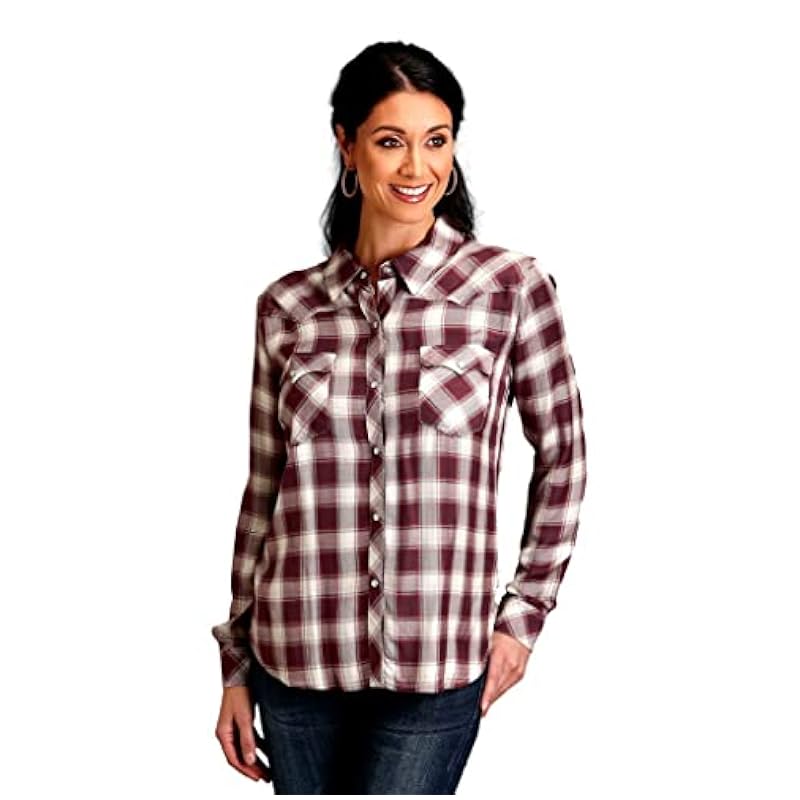 ‎womens Tops, Tees & Blouses Stetson Stetson Western Shirt Womens L/S Plaid XL Wine 11-050-0597-6025 WI