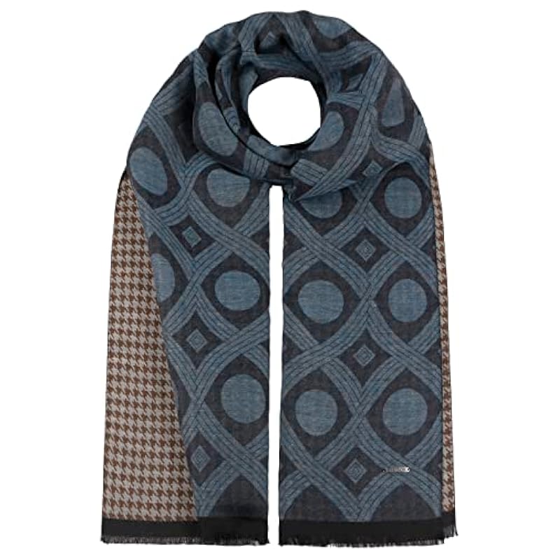 Stetson Scarves ‎mens Stetson Two Patterns Cotton Scarf Men - Made in Italy Blue-grey