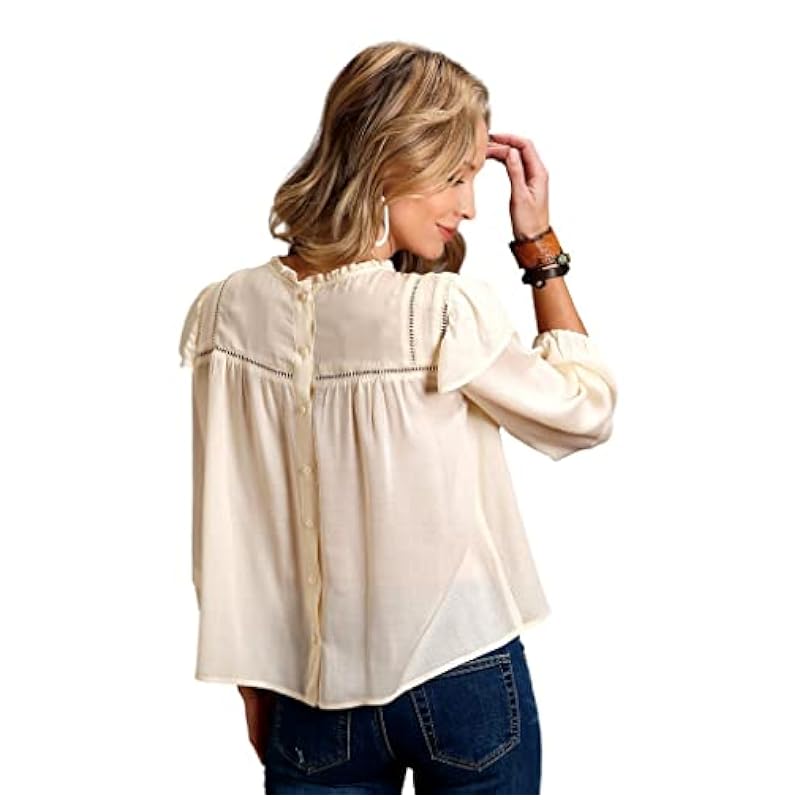 Stetson Women's Cream Herringbone Pleated Long Sleeve Blouse Top Cream Large US Stetson ‎womens Tops, Tees & Blouses